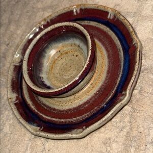 Signed Blue Ridge Pottery Virginia 2000 Handcrafted Ceramic Dip Plate